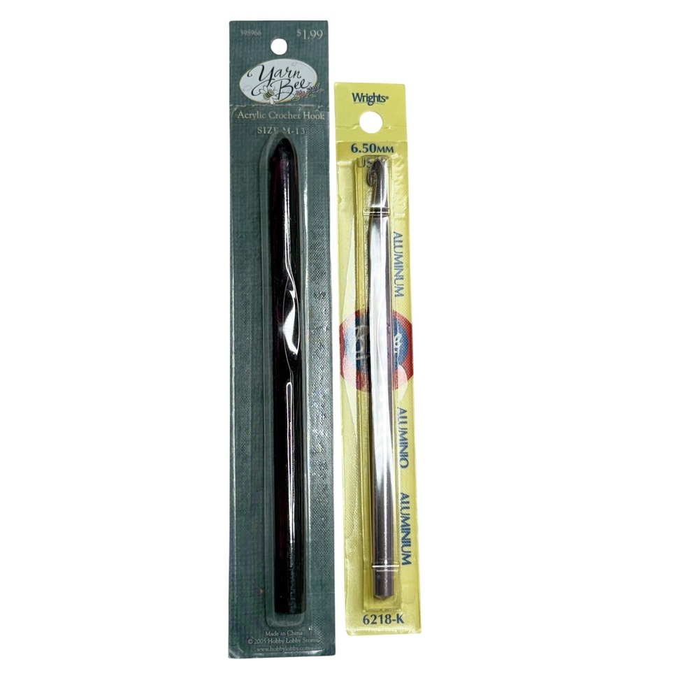 Yarn Bee M-13 Acrylic & Wrights K 6.5mm Aluminum Crochet Hook Set‎ New
